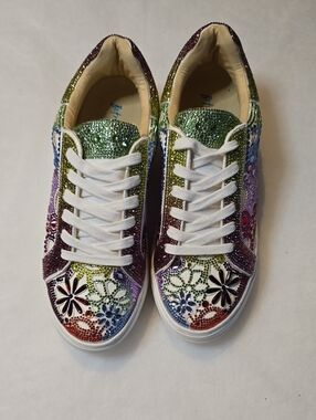 Betsey Johnson Rainbow Crystal Embellished Lace-Up Sneakers